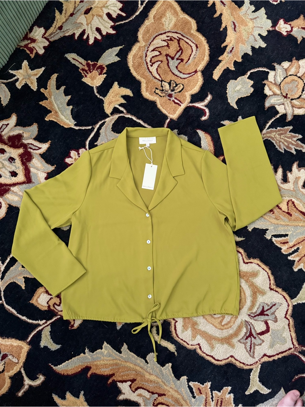 MELLODAY Olive Green Button-Front Long Sleeve Blouse